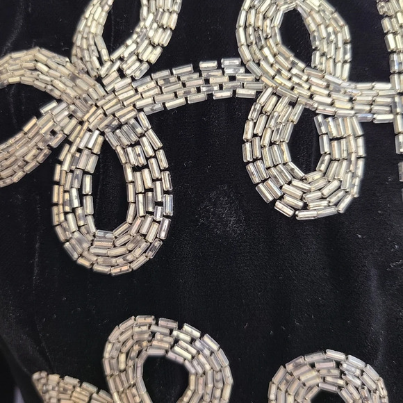 Oscar de la Renta Lillie Rubin Vintage Black Velvet Silver Beaded Jacket Medium - Picture 10 of 16